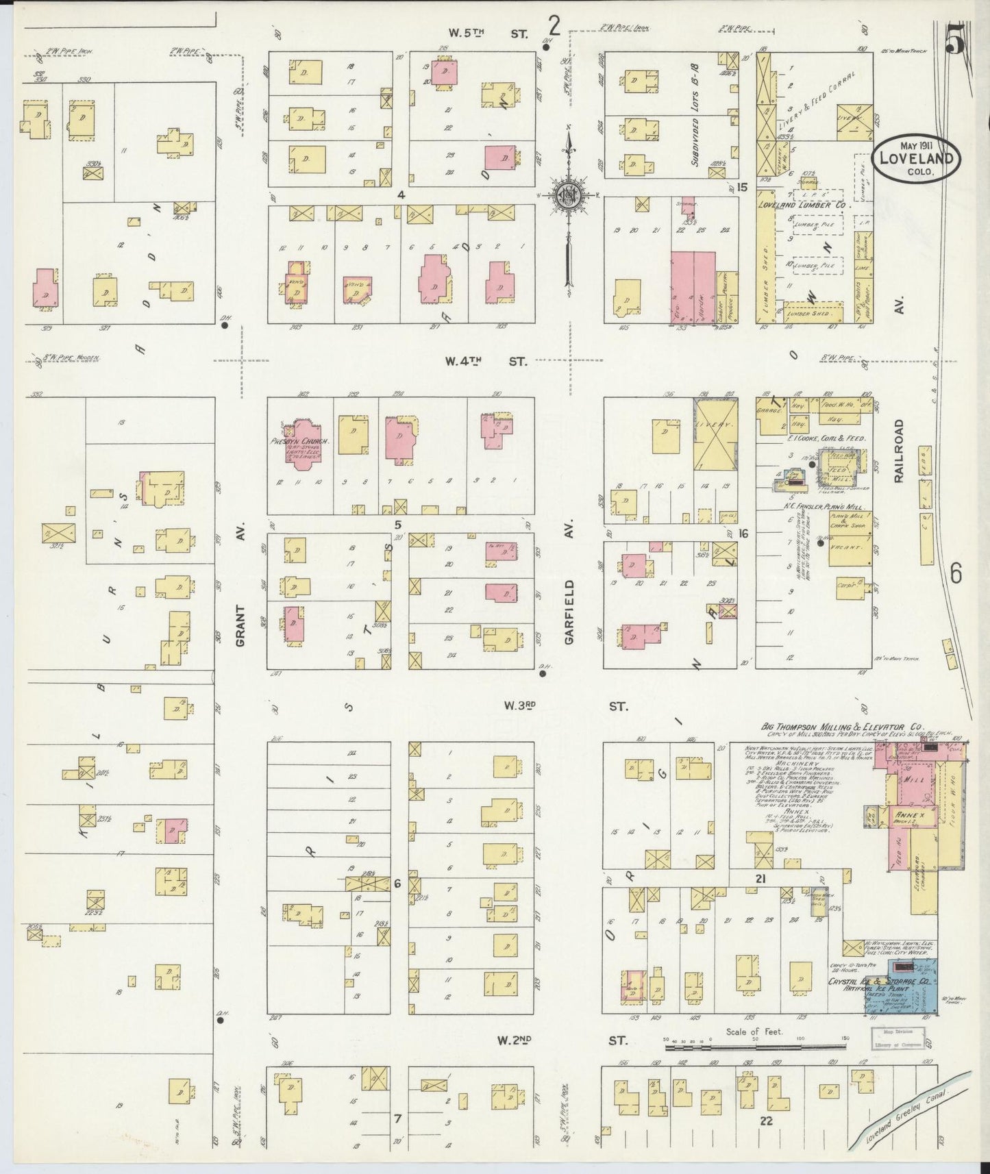 Sanborn Fire Insurance Map from Loveland, Larimer County, Colorado (1911), Sheet #0005 - Historic Sanborn Fire Insurance Map Print, vintage old map wall art, antique decor, genealogy gift, Colorado Colorado map