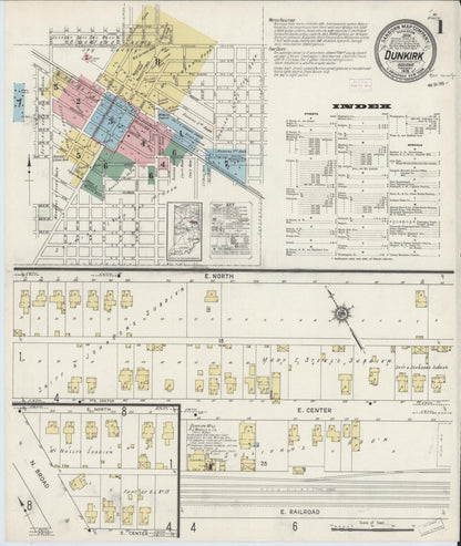 Sanborn Fire Insurance Map from Dunkirk, Jay And Blackford Counties, Indiana (1915), Sheet #0001 - Complete Map Set gallery image, historic Sanborn map, vintage wall art, Indiana Indiana