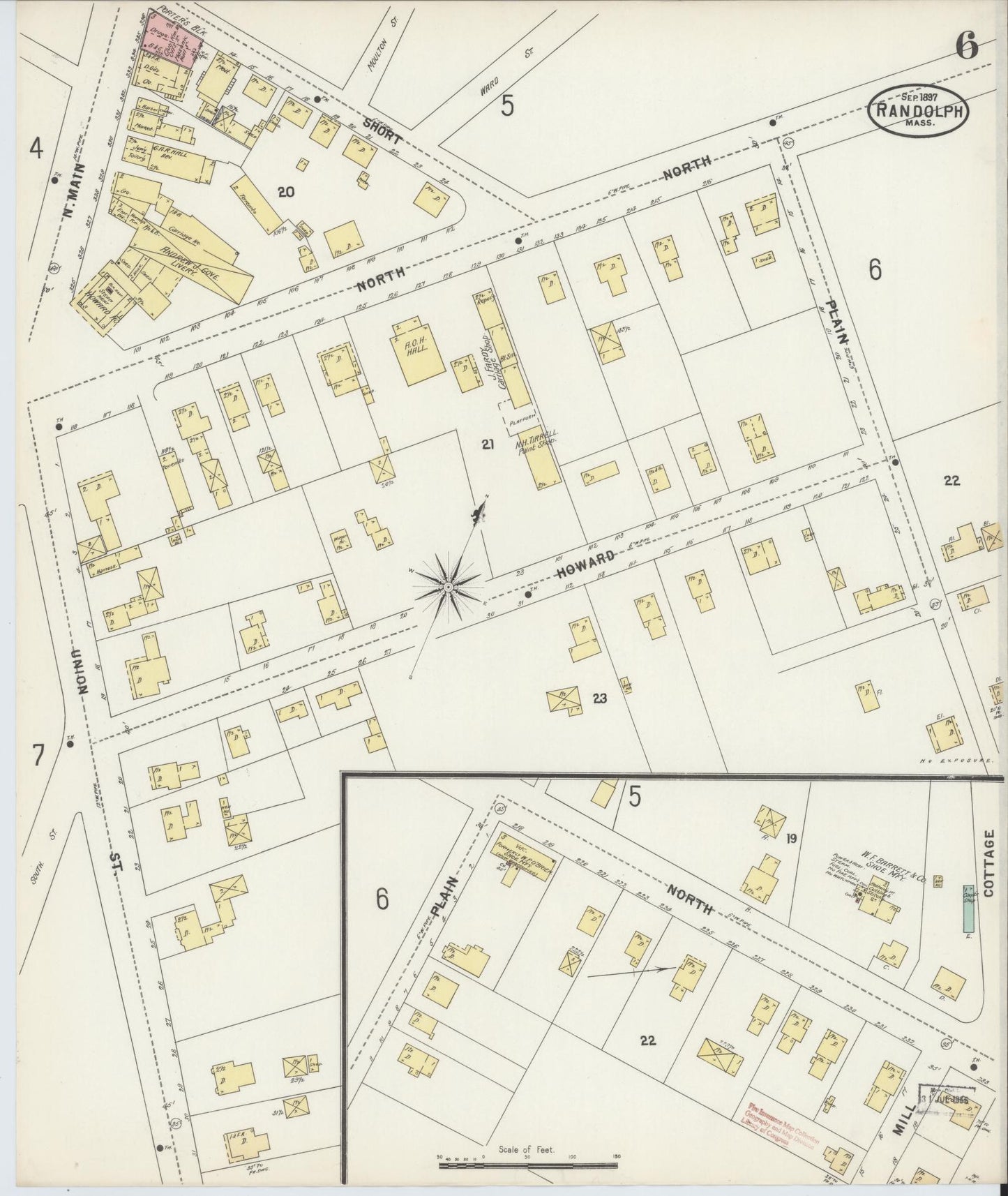 Sanborn Fire Insurance Map from Randolph, Norfolk County, Massachusetts (1897), Sheet #0006 - Complete Map Set gallery image, historic Sanborn map, vintage wall art, Massachusetts Massachusetts