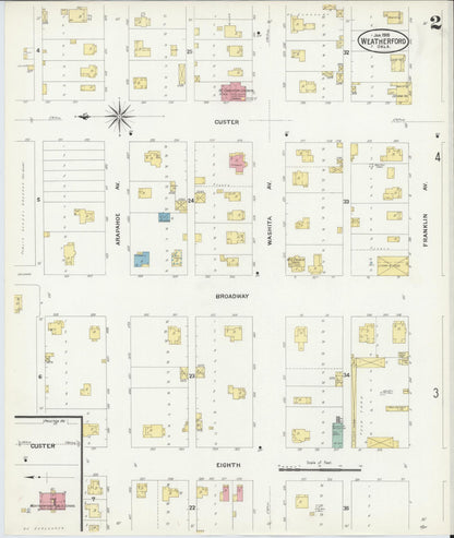Sanborn Fire Insurance Map from Weatherford, Custer County, Oklahoma (1909), Sheet #0002 - Complete Map Set gallery image, historic Sanborn map, vintage wall art, Oklahoma Oklahoma