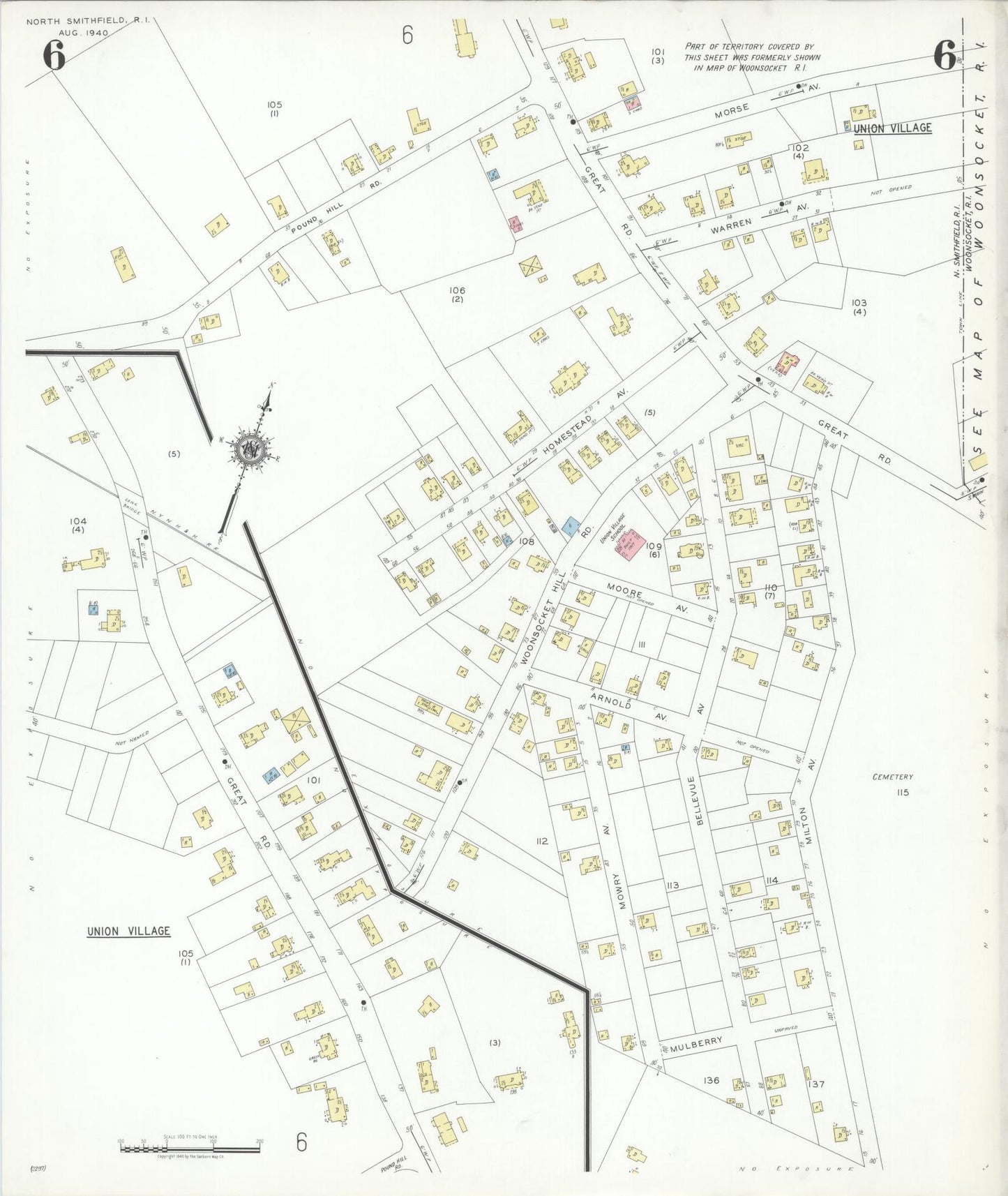 Sanborn Fire Insurance Map from North Smithfield, Providence County, Rhode Island (1940), Sheet #0006 - Complete Map Set gallery image, historic Sanborn map, vintage wall art, Rhode Island Rhode Island