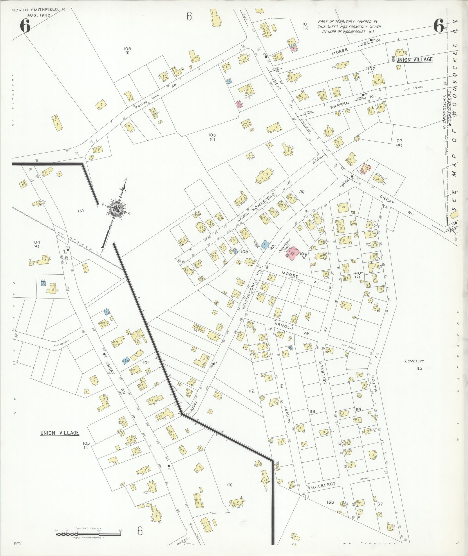 Sanborn Fire Insurance Map from North Smithfield, Providence County, Rhode Island (1940), Sheet #0006 - Complete Map Set gallery image, historic Sanborn map, vintage wall art, Rhode Island Rhode Island