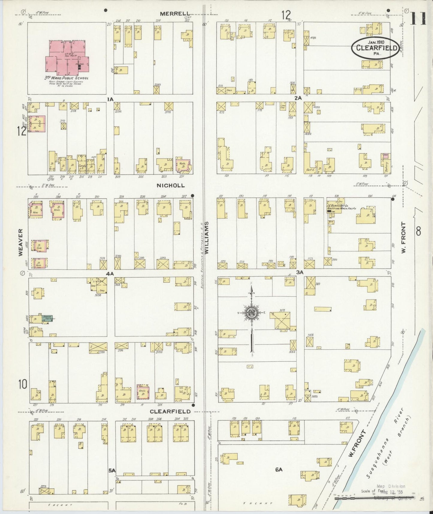 Sanborn Fire Insurance Map from Clearfield, Clearfield County, Pennsylvania (1911), Sheet #0011 - Historic Sanborn Fire Insurance Map Print, vintage old map wall art, antique decor, genealogy gift, Pennsylvania Pennsylvania map