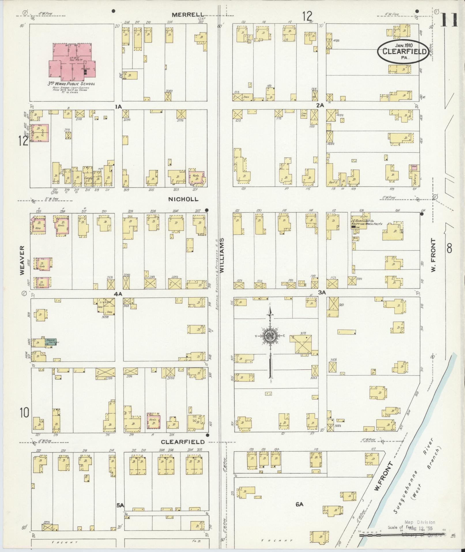 Sanborn Fire Insurance Map from Clearfield, Clearfield County, Pennsylvania (1911), Sheet #0011 - Historic Sanborn Fire Insurance Map Print, vintage old map wall art, antique decor, genealogy gift, Pennsylvania Pennsylvania map