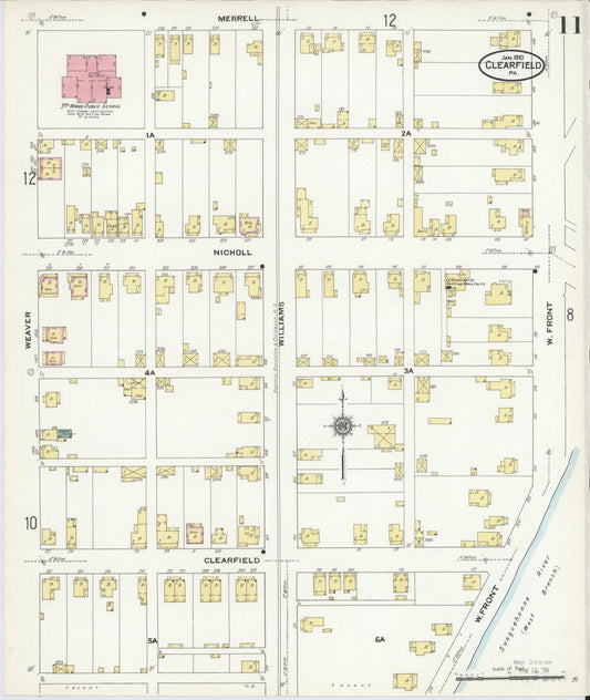 Sanborn Fire Insurance Map from Clearfield, Clearfield County, Pennsylvania (1911), Sheet #0011 - Historic Sanborn Fire Insurance Map Print, vintage old map wall art, antique decor, genealogy gift, Pennsylvania Pennsylvania map