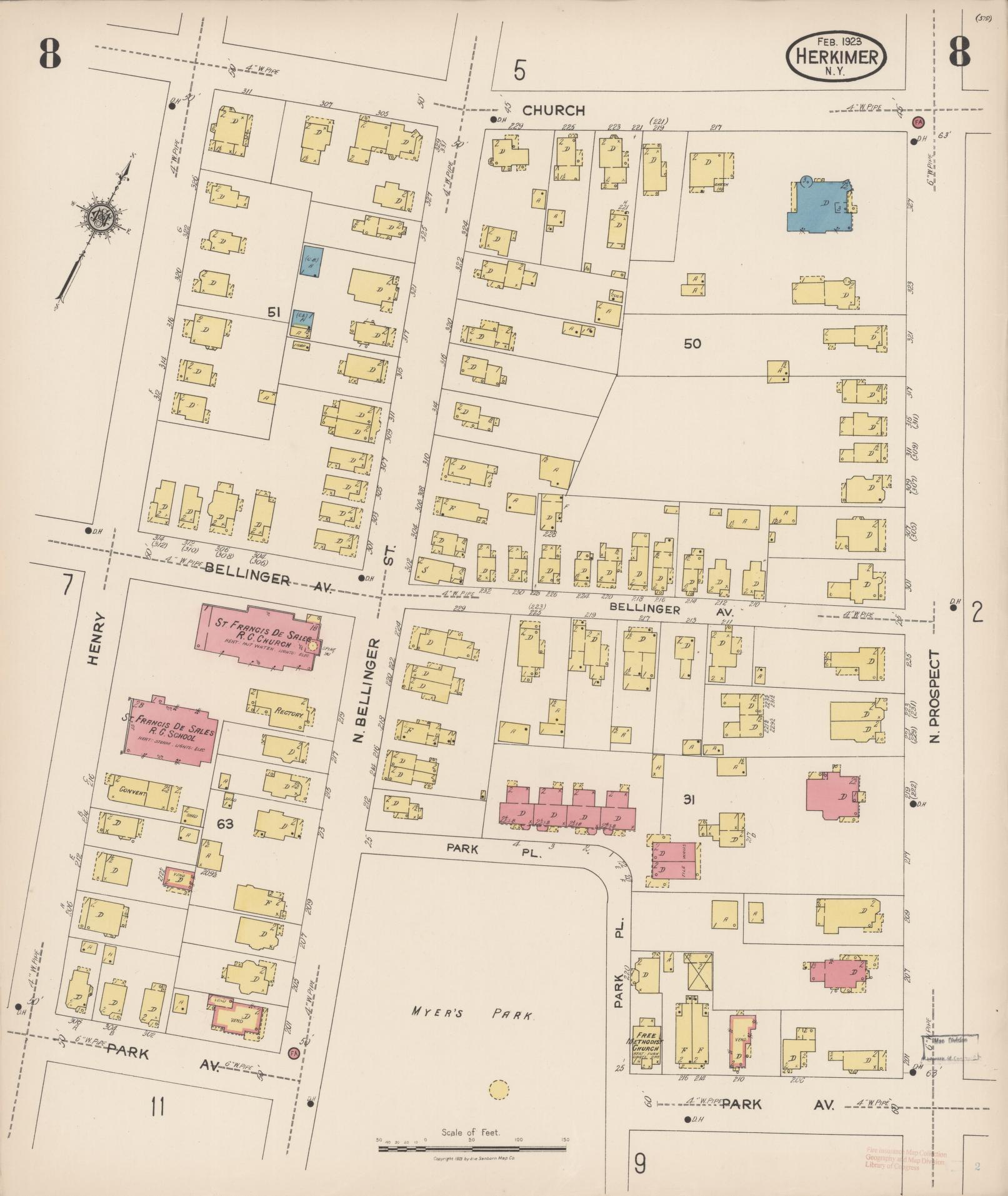Sanborn Fire Insurance Map from Herkimer, Herkimer County, New York (1923), Sheet #0008 - Historic Sanborn Fire Insurance Map Print, vintage old map wall art, antique decor, genealogy gift, New York New York map