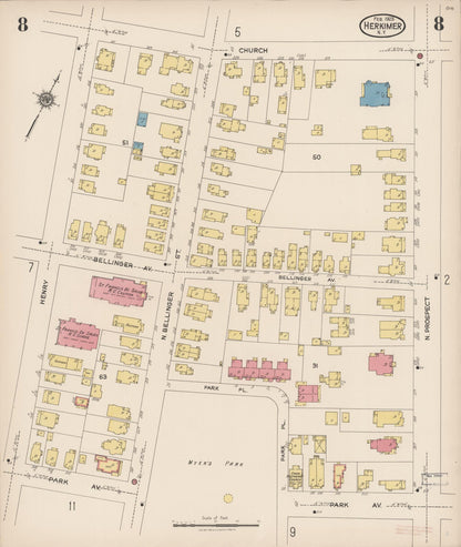 Sanborn Fire Insurance Map from Herkimer, Herkimer County, New York (1923), Sheet #0008 - Historic Sanborn Fire Insurance Map Print, vintage old map wall art, antique decor, genealogy gift, New York New York map