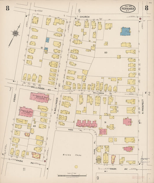 Sanborn Fire Insurance Map from Herkimer, Herkimer County, New York (1923), Sheet #0008 - Historic Sanborn Fire Insurance Map Print, vintage old map wall art, antique decor, genealogy gift, New York New York map