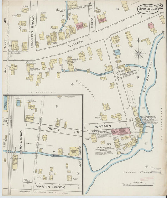 Sanborn Fire Insurance Map from Unadilla, Otsego County, New York (1886), Sheet #0002 - Historic Sanborn Fire Insurance Map Print, vintage old map wall art, antique decor, genealogy gift, New York New York map