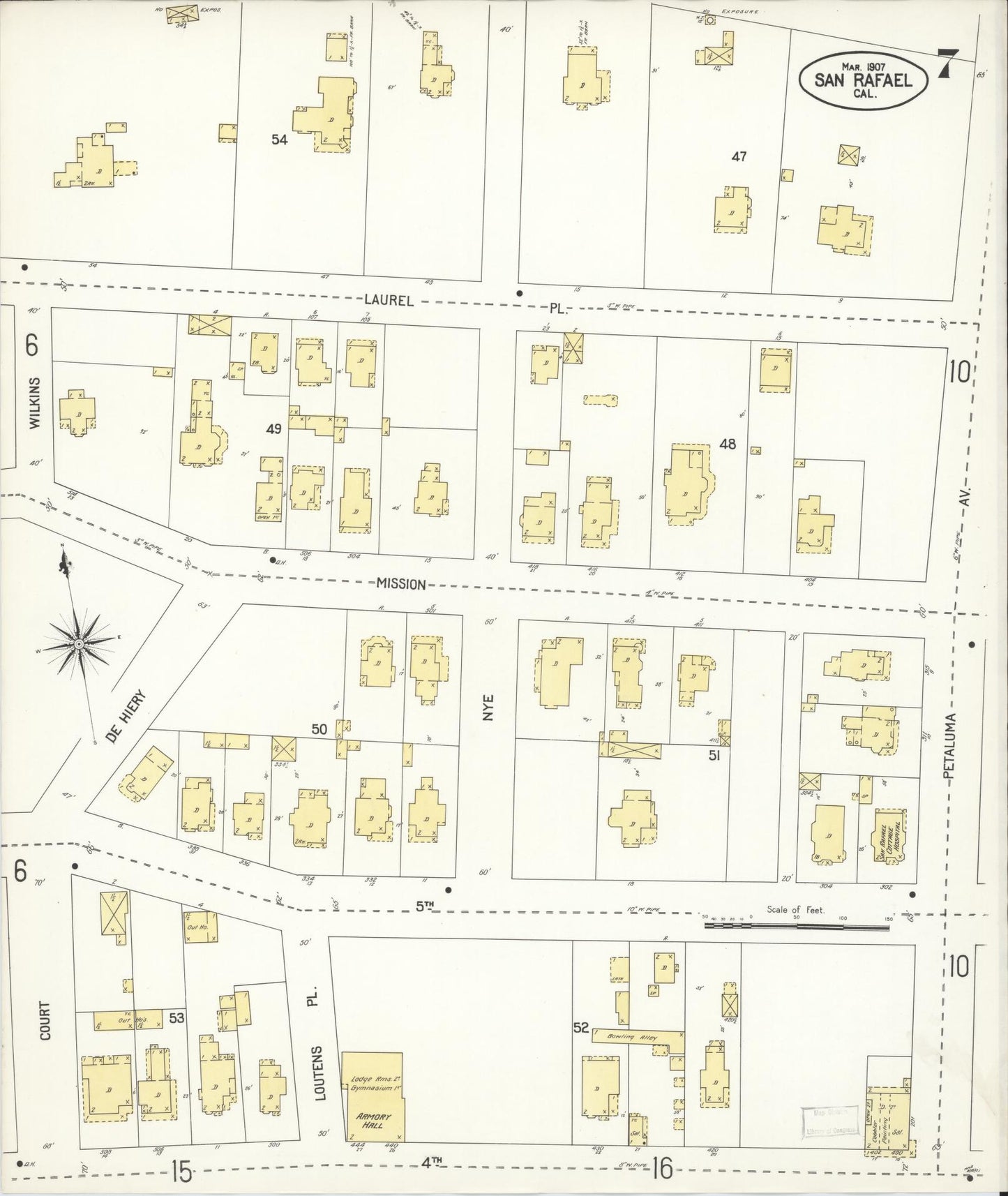 Sanborn Fire Insurance Map from San Rafael, Marin County, California (1907), Sheet #0007 - Complete Map Set gallery image, historic Sanborn map, vintage wall art, California California