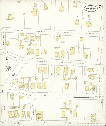 Sanborn Fire Insurance Map from San Rafael, Marin County, California (1907), Sheet #0007 - Complete Map Set gallery image, historic Sanborn map, vintage wall art, California California