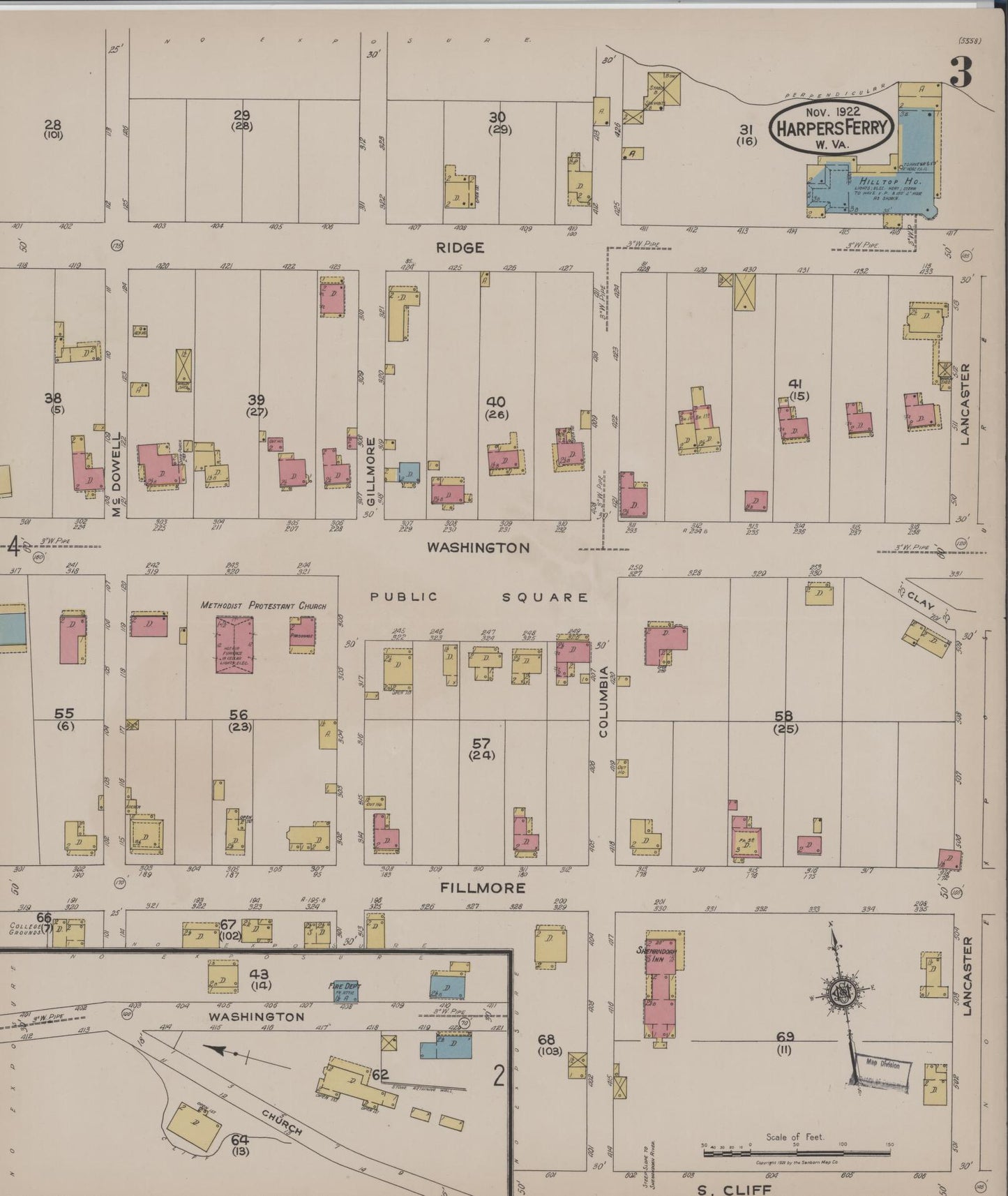 Sanborn Fire Insurance Map from Harpers Ferry, Jefferson County, West Virginia (1922), Sheet #0003 - Historic Sanborn Fire Insurance Map Print, vintage old map wall art, antique decor, genealogy gift, West Virginia West Virginia map