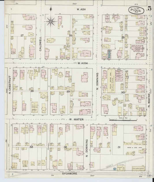 Sanborn Fire Insurance Map from Piqua, Miami County, Ohio (1887), Sheet #0005 - Historic Sanborn Fire Insurance Map Print, vintage old map wall art, antique decor, genealogy gift, Ohio Ohio map