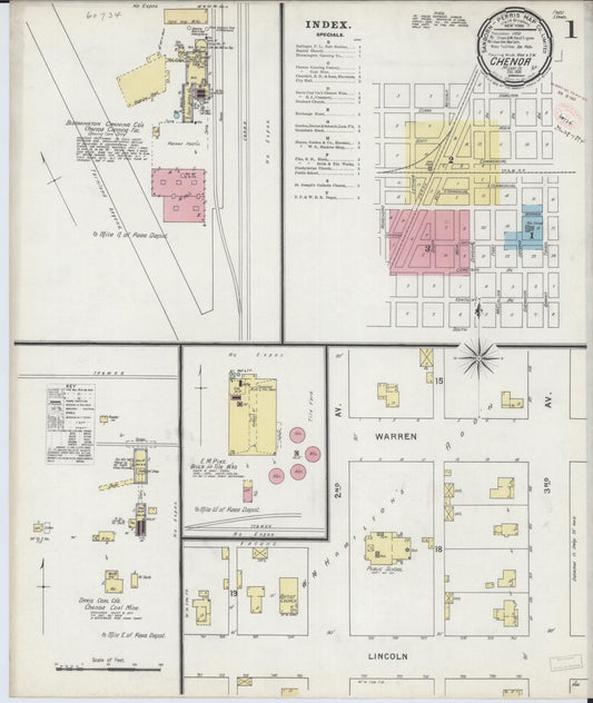 Sanborn Fire Insurance Map from Chenoa, McLean County, Illinois (1894), Sheet #0001 - Complete Map Set gallery image, historic Sanborn map, vintage wall art, Illinois Illinois