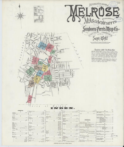 Sanborn Fire Insurance Map from Melrose, Middlesex County, Massachusetts (1897), Sheet #0001 - Complete Map Set gallery image, historic Sanborn map, vintage wall art, Massachusetts Massachusetts