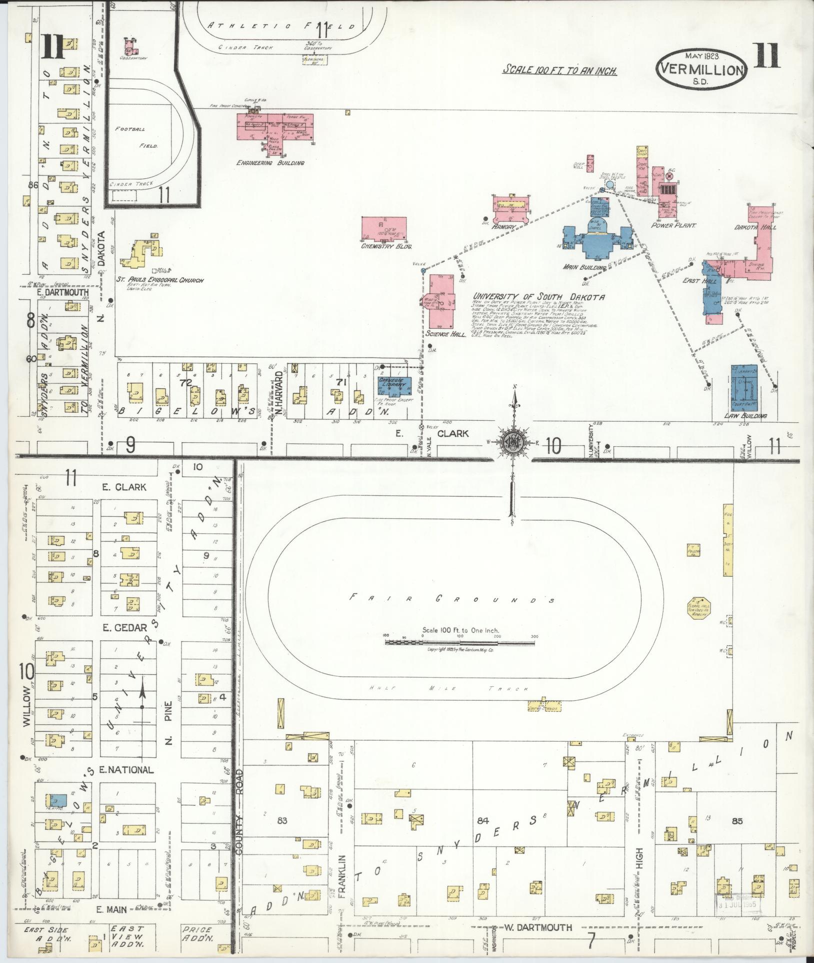 Sanborn Fire Insurance Map from Vermillion, Clay County, South Dakota (1923), Sheet #0011 - Historic Sanborn Fire Insurance Map Print, vintage old map wall art, antique decor, genealogy gift, South Dakota South Dakota map