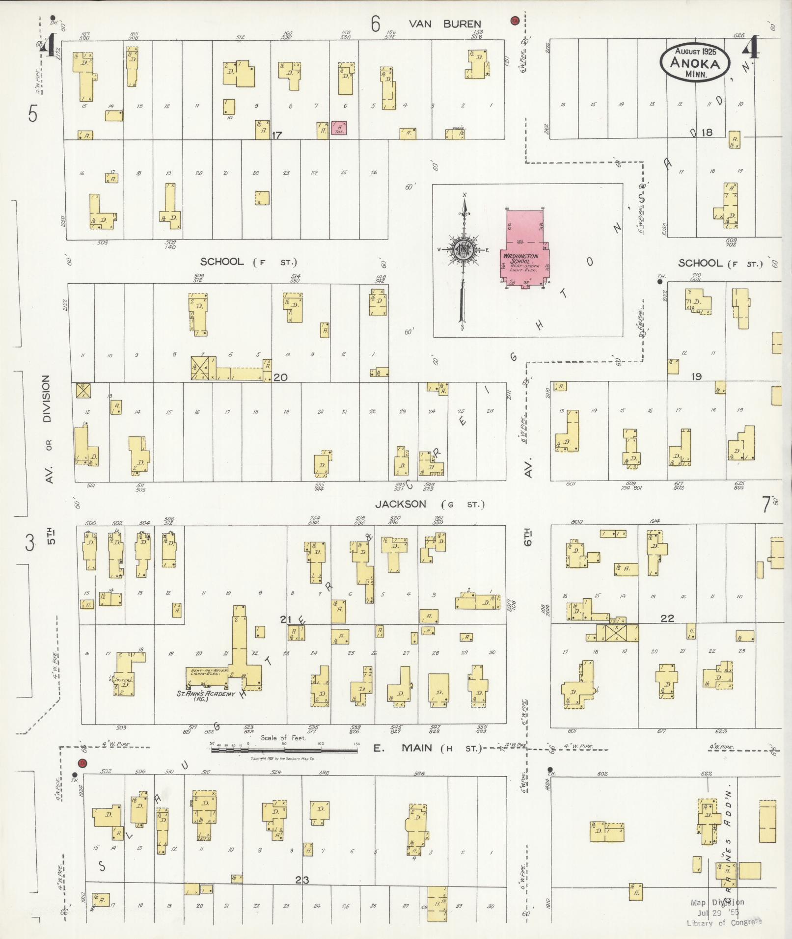 Sanborn Fire Insurance Map from Anoka, Anoka County, Minnesota (1925), Sheet #0004 - Complete Map Set gallery image, historic Sanborn map, vintage wall art, Minnesota Minnesota