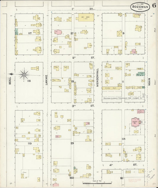 Sanborn Fire Insurance Map from Bozeman, Gallatin County, Montana (1890), Sheet #0006 - Historic Sanborn Fire Insurance Map Print, vintage old map wall art, antique decor, genealogy gift, Montana Montana map