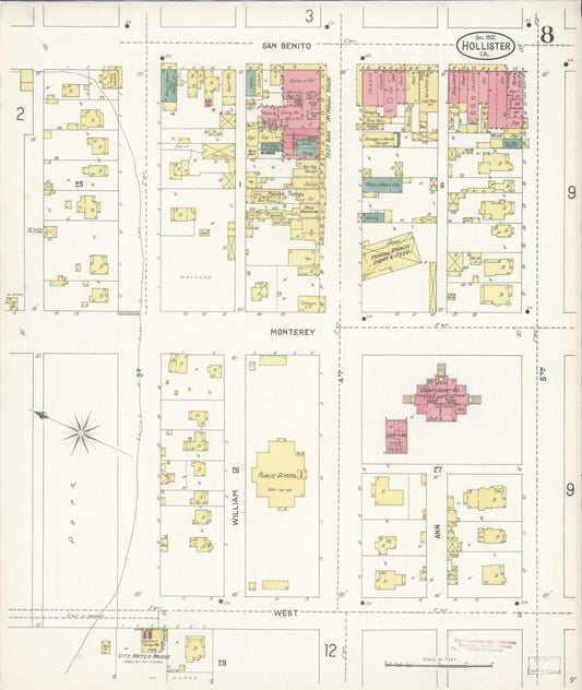 Sanborn Fire Insurance Map from Hollister, San Benito County, California (1902), Sheet #0008 - Historic Sanborn Fire Insurance Map Print, vintage old map wall art, antique decor, genealogy gift, California California map