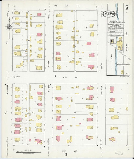Sanborn Fire Insurance Map from Longmont, Boulder County, Colorado (1918), Sheet #0005 - Historic Sanborn Fire Insurance Map Print, vintage old map wall art, antique decor, genealogy gift, Colorado Colorado map