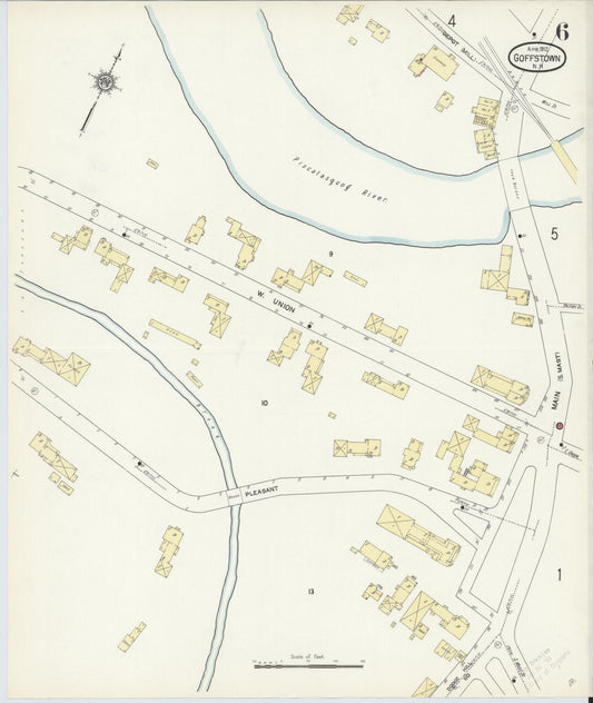 Sanborn Fire Insurance Map from Goffstown, Hillsborough County, New Hampshire (1912), Sheet #0006 - Historic Sanborn Fire Insurance Map Print, vintage old map wall art, antique decor, genealogy gift, New Hampshire New Hampshire map