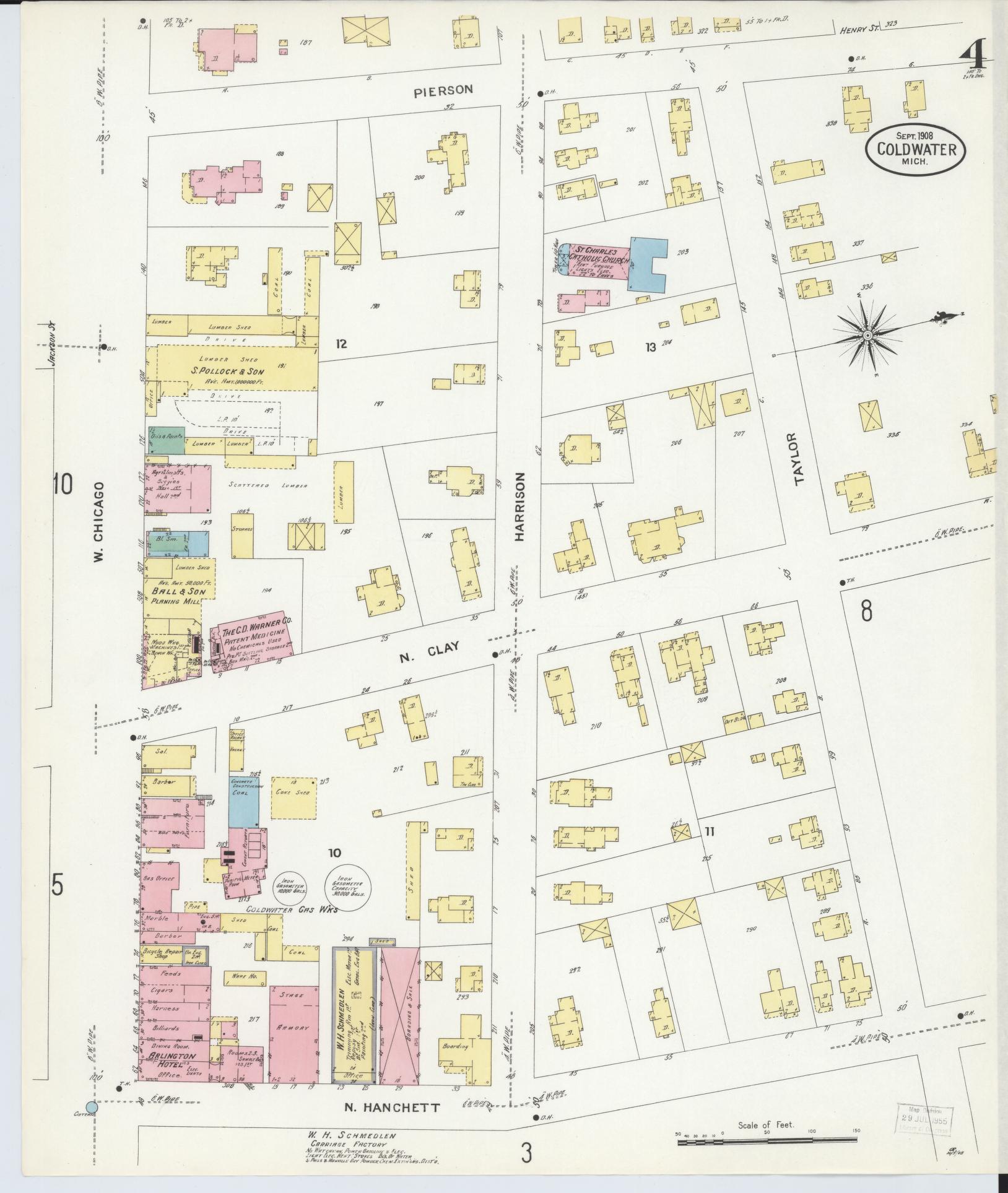 Sanborn Fire Insurance Map from Coldwater, Branch County, Michigan (1908), Sheet #0004 - Complete Map Set gallery image, historic Sanborn map, vintage wall art, Michigan Michigan