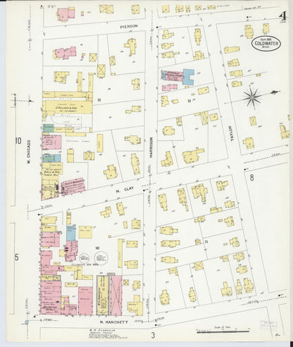 Sanborn Fire Insurance Map from Coldwater, Branch County, Michigan (1908), Sheet #0004 - Complete Map Set gallery image, historic Sanborn map, vintage wall art, Michigan Michigan