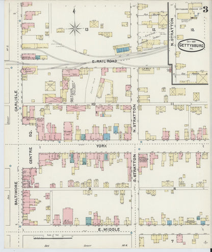 Sanborn Fire Insurance Map from Gettysburg, Adams County, Pennsylvania (1891), Sheet #0003 - Historic Sanborn Fire Insurance Map Print, vintage old map wall art, antique decor, genealogy gift, Pennsylvania Pennsylvania map