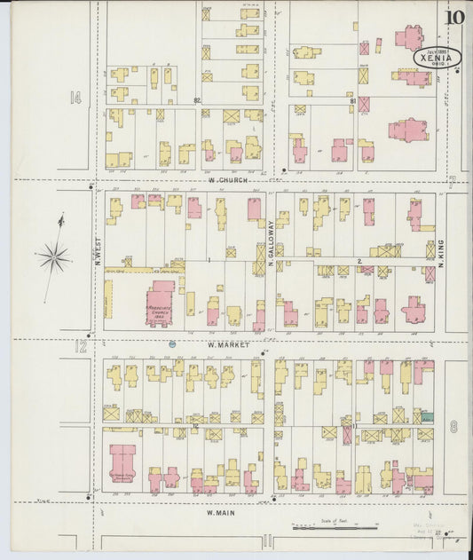 Sanborn Fire Insurance Map from Xenia, Greene County, Ohio (1895), Sheet #0010 - Historic Sanborn Fire Insurance Map Print, vintage old map wall art, antique decor, genealogy gift, Ohio Ohio map