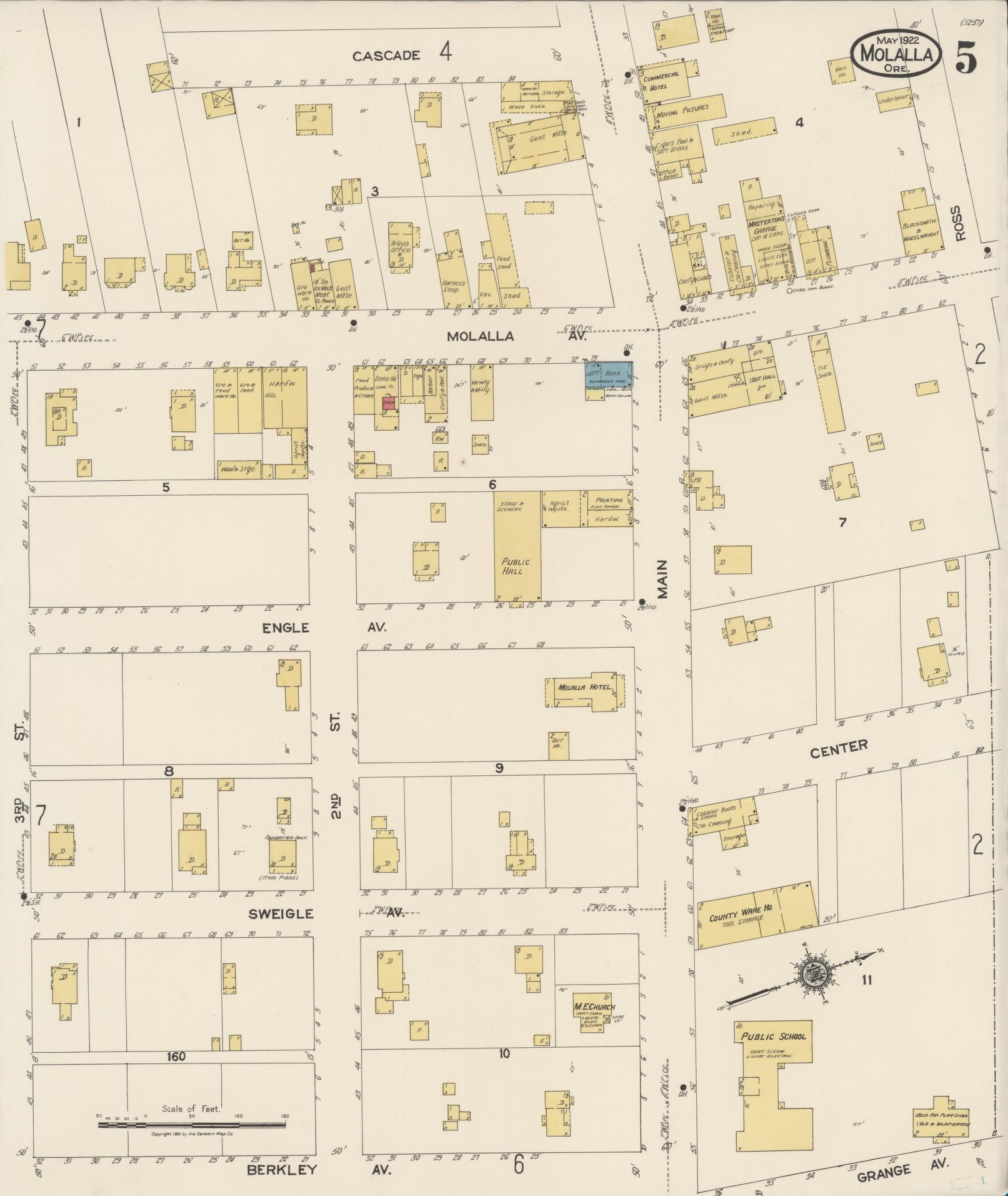 Sanborn Fire Insurance Map from Molalla, Clackamas County, Oregon (1922), Sheet #0005 - Complete Map Set gallery image, historic Sanborn map, vintage wall art, Oregon Oregon