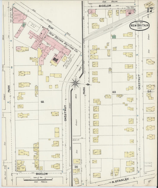 Sanborn Fire Insurance Map from New Britain, Hartford County, Connecticut (1890), Sheet #0017 - Historic Sanborn Fire Insurance Map Print, vintage old map wall art, antique decor, genealogy gift, Connecticut Connecticut map