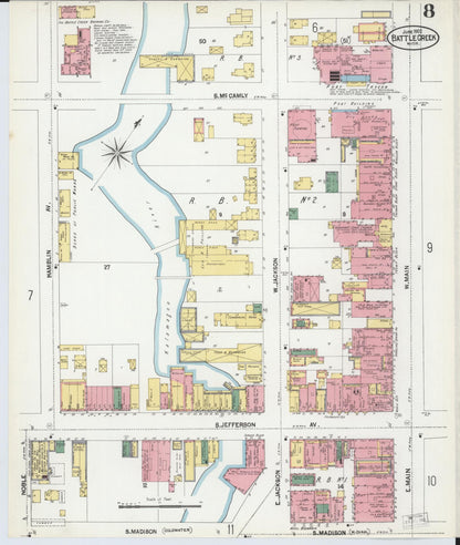 Sanborn Fire Insurance Map from Battle Creek, Calhoun County, Michigan (1902), Sheet #0008 - Complete Map Set gallery image, historic Sanborn map, vintage wall art, Michigan Michigan
