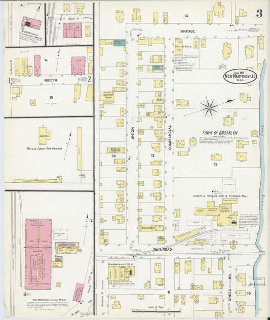Sanborn Fire Insurance Map from New Martinsville, Wetzel County, West Virginia (1907), Sheet #0003 - Historic Sanborn Fire Insurance Map Print, vintage old map wall art, antique decor, genealogy gift, West Virginia West Virginia map