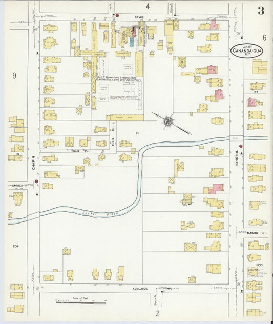 Sanborn Fire Insurance Map from Canandaigua, Ontario County, New York (1911), Sheet #0003 - Historic Sanborn Fire Insurance Map Print, vintage old map wall art, antique decor, genealogy gift, New York New York map