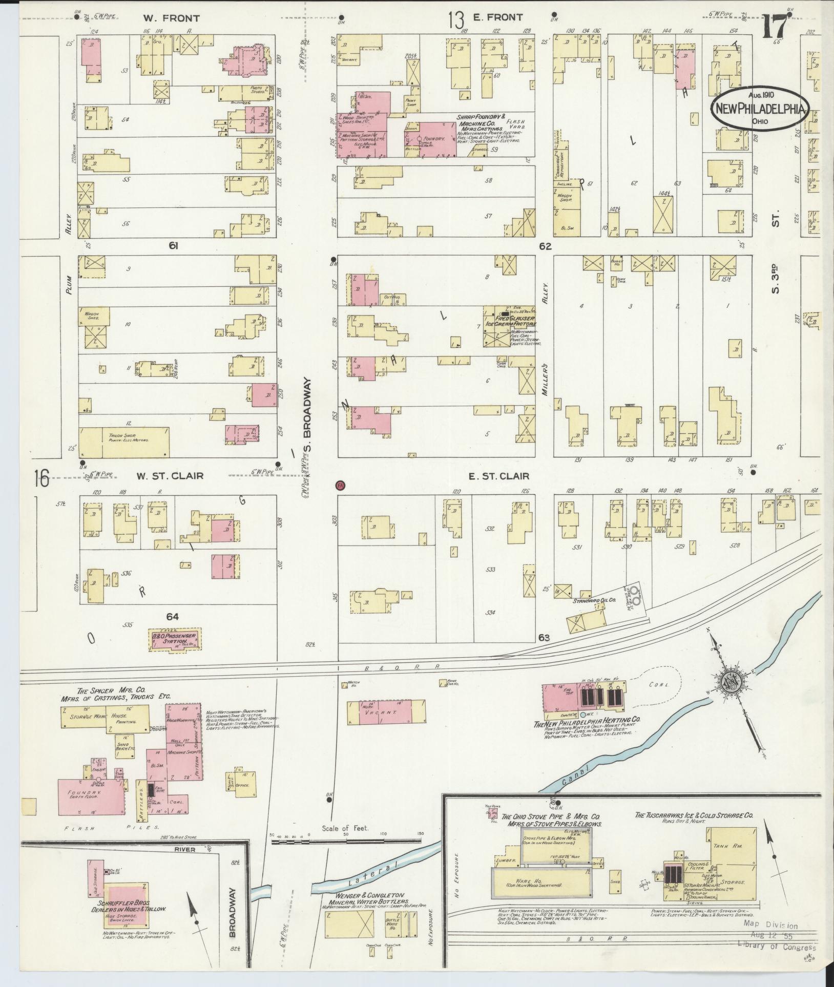 Sanborn Fire Insurance Map from New Philadelphia, Tuscarawas County, Ohio (1910), Sheet #0017 - Historic Sanborn Fire Insurance Map Print, vintage old map wall art, antique decor, genealogy gift, Ohio Ohio map