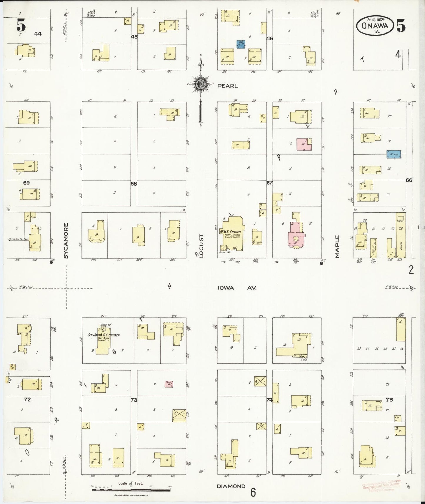 Sanborn Fire Insurance Map from Onawa, Monona County, Iowa (1924), Sheet #0005 - Historic Sanborn Fire Insurance Map Print