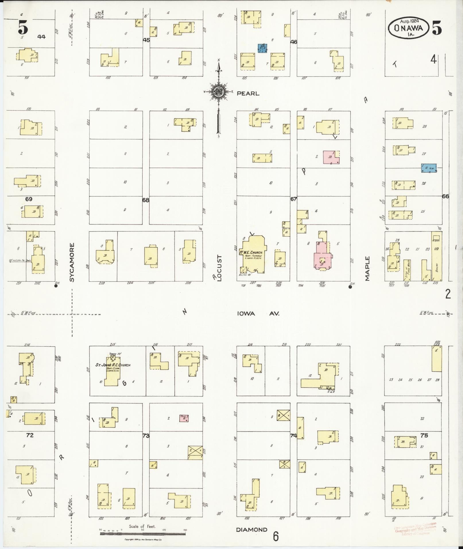 Sanborn Fire Insurance Map from Onawa, Monona County, Iowa (1924), Sheet #0005 - Historic Sanborn Fire Insurance Map Print