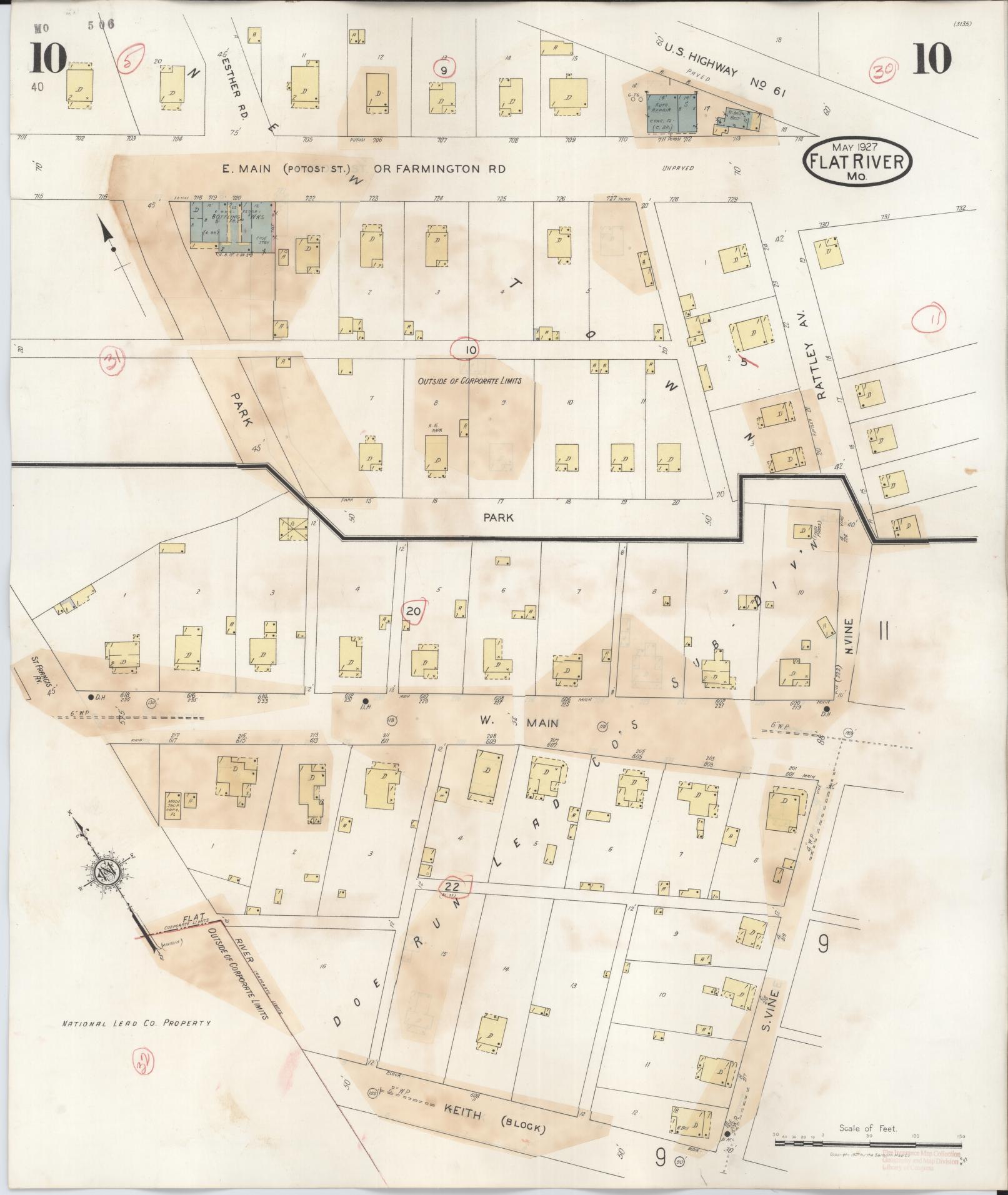 Sanborn Fire Insurance Map from Flat River, Saint Francois County, Missouri (1938), Sheet #0010 - Historic Sanborn Fire Insurance Map Print, vintage old map wall art, antique decor, genealogy gift, Missouri Missouri map