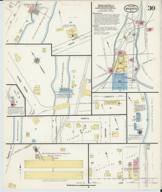 Sanborn Fire Insurance Map from Warren, Trumbull County, Ohio (1915), Sheet #0030 - Historic Sanborn Fire Insurance Map Print, vintage old map wall art, antique decor, genealogy gift, Ohio Ohio map