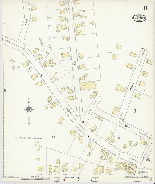 Sanborn Fire Insurance Map from Gardner, Worcester County, Massachusetts (1914), Sheet #0009 - Historic Sanborn Fire Insurance Map Print, vintage old map wall art, antique decor, genealogy gift, Massachusetts Massachusetts map