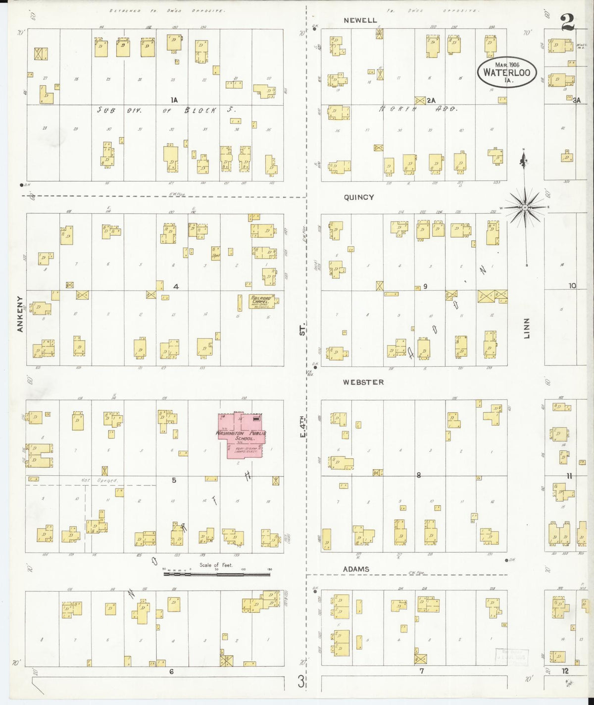 Sanborn Fire Insurance Map from Waterloo, Black Hawk County, Iowa (1906), Sheet #0002 - Historic Sanborn Fire Insurance Map Print, vintage old map wall art