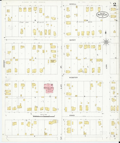 Sanborn Fire Insurance Map from Waterloo, Black Hawk County, Iowa (1906), Sheet #0002 - Historic Sanborn Fire Insurance Map Print, vintage old map wall art