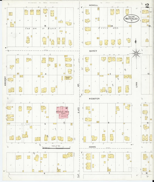 Sanborn Fire Insurance Map from Waterloo, Black Hawk County, Iowa (1906), Sheet #0002 - Historic Sanborn Fire Insurance Map Print, vintage old map wall art