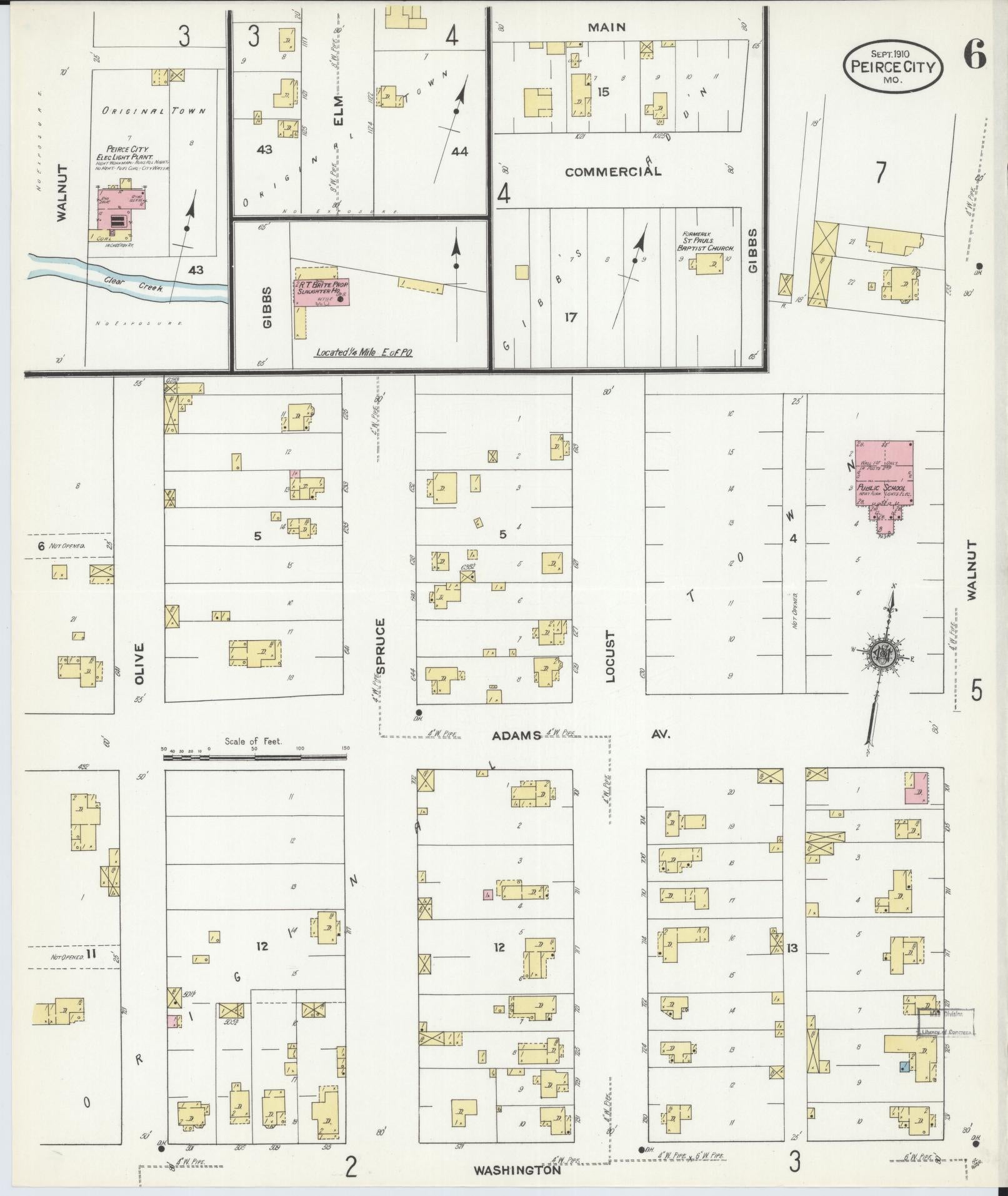 Sanborn Fire Insurance Map from Pierce City, Lawrence County, Missouri (1910), Sheet #0006 - Historic Sanborn Fire Insurance Map Print, vintage old map wall art, antique decor, genealogy gift, Missouri Missouri map