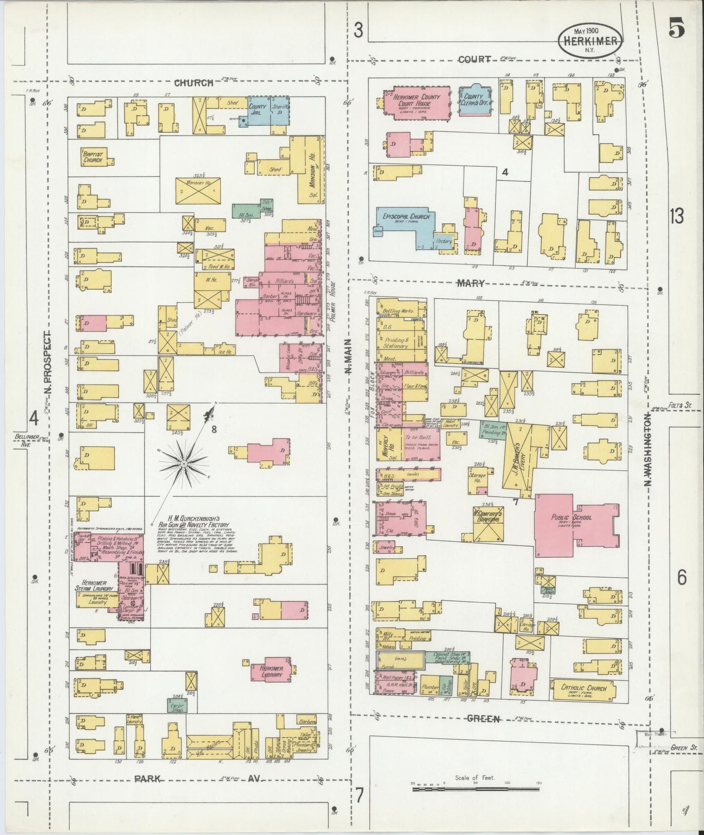Sanborn Fire Insurance Map from Herkimer, Herkimer County, New York (1900), Sheet #0005 - Historic Sanborn Fire Insurance Map Print, vintage old map wall art, antique decor, genealogy gift, New York New York map