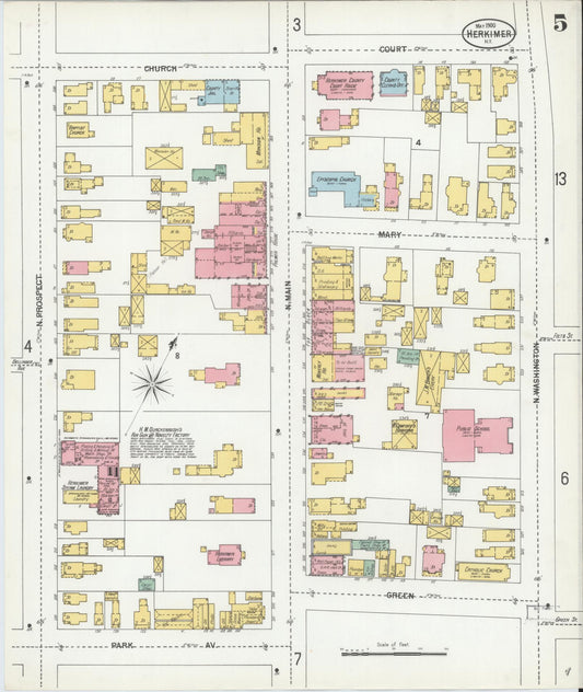Sanborn Fire Insurance Map from Herkimer, Herkimer County, New York (1900), Sheet #0005 - Historic Sanborn Fire Insurance Map Print, vintage old map wall art, antique decor, genealogy gift, New York New York map