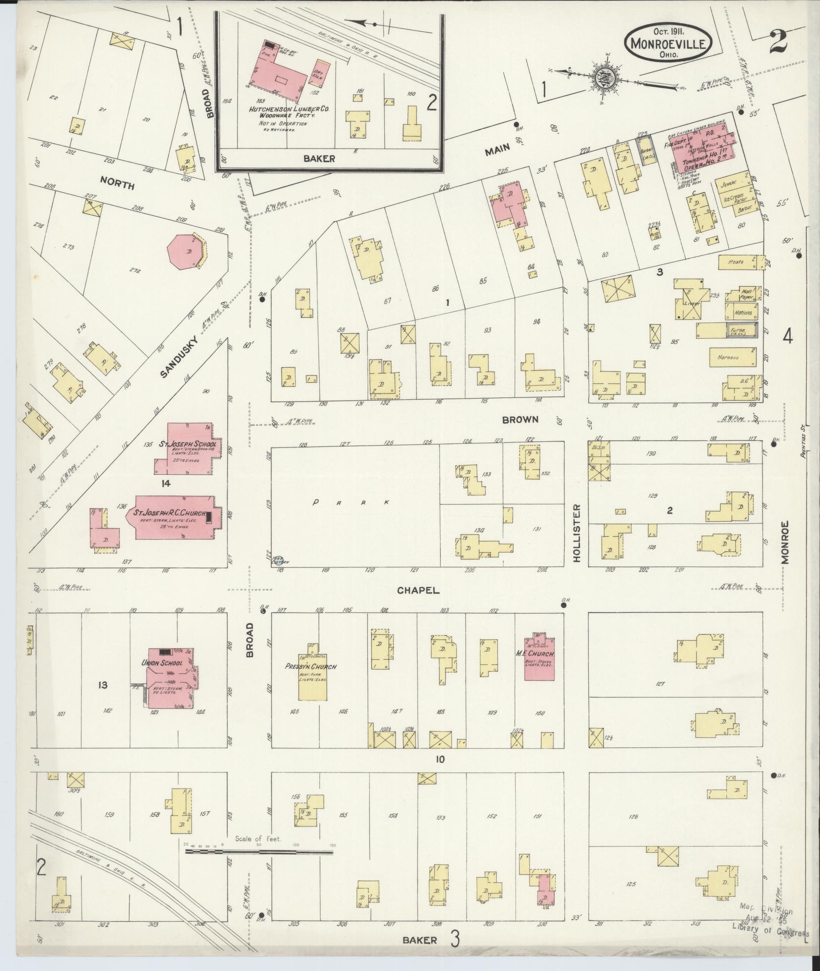 Sanborn Fire Insurance Map from Monroeville, Huron County, Ohio (1911), Sheet #0002 - Historic Sanborn Fire Insurance Map Print, vintage old map wall art, antique decor, genealogy gift, Ohio Ohio map