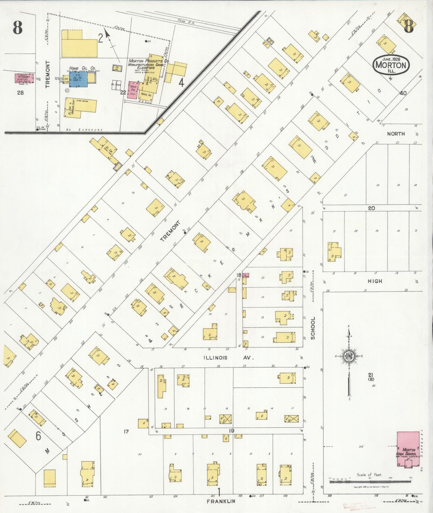 Sanborn Fire Insurance Map from Morton, Tazewell County, Illinois (1926), Sheet #0008 - Historic Sanborn Fire Insurance Map Print, vintage old map wall art, antique decor, genealogy gift, Illinois Illinois map