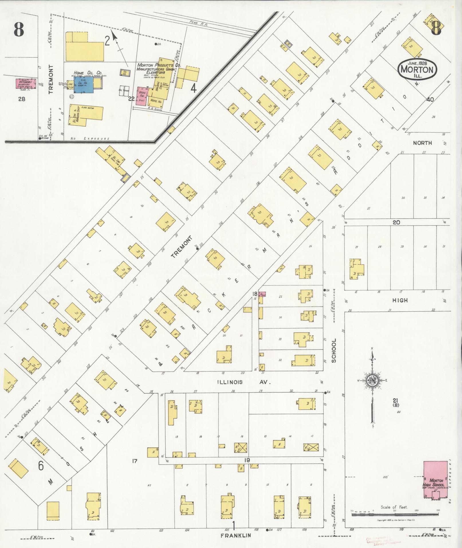 Sanborn Fire Insurance Map from Morton, Tazewell County, Illinois (1926), Sheet #0008 - Historic Sanborn Fire Insurance Map Print, vintage old map wall art, antique decor, genealogy gift, Illinois Illinois map