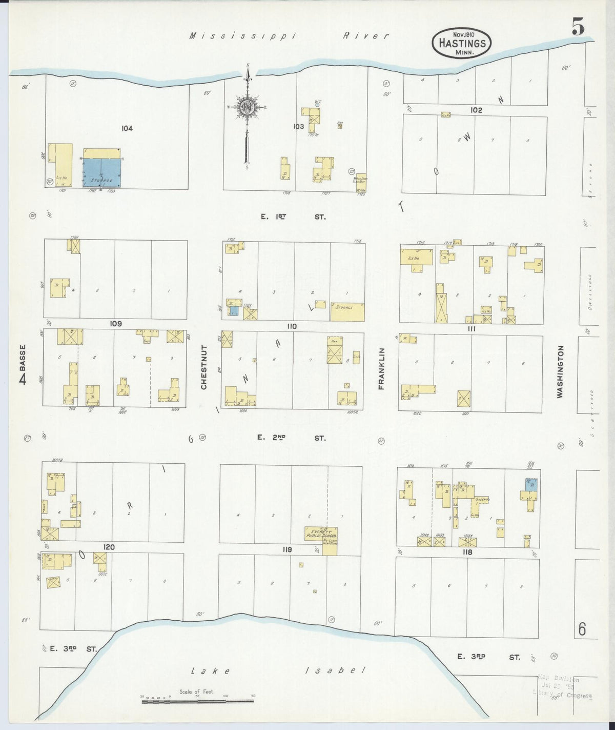 Sanborn Fire Insurance Map from Hastings, Dakota County, Minnesota (1910), Sheet #0005 - Historic Sanborn Fire Insurance Map Print, vintage old map wall art, antique decor, genealogy gift, Minnesota Minnesota map